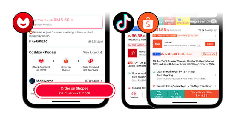 MOVA Cashback App Order on Shopee and Titkok